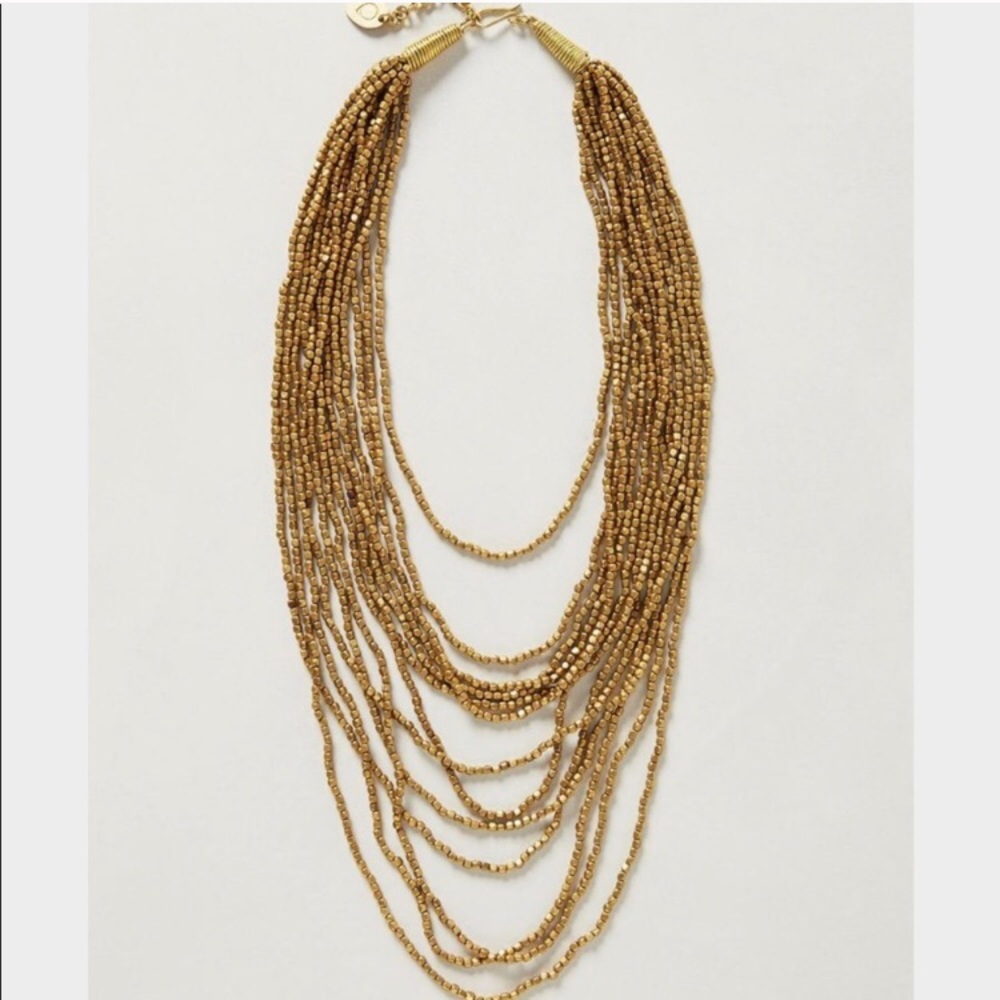 Anthropologie Gold Strand Bead Statement Necklace